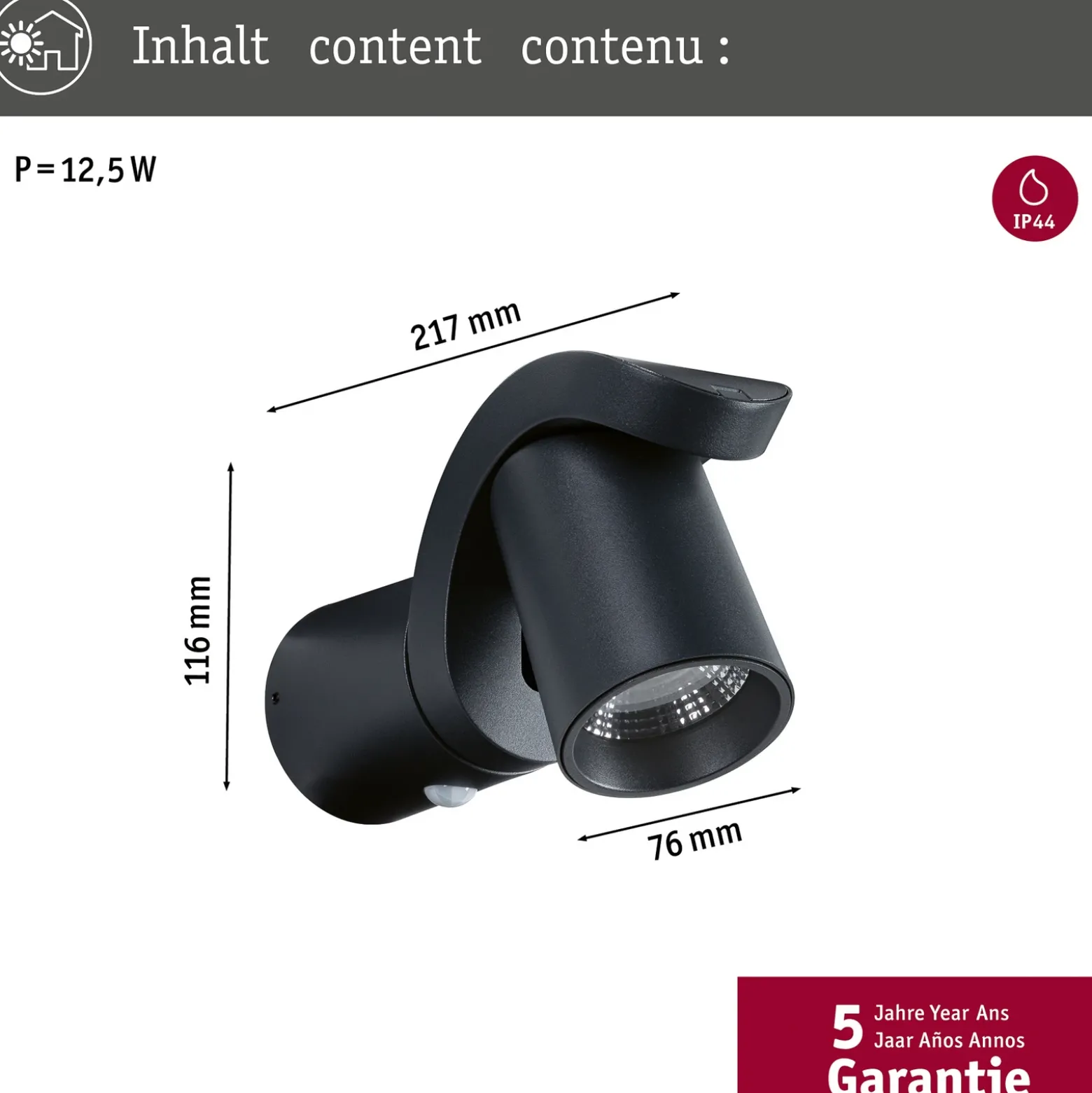 Aplique LED para exterior Paulmann Cuff, sensor, antracita