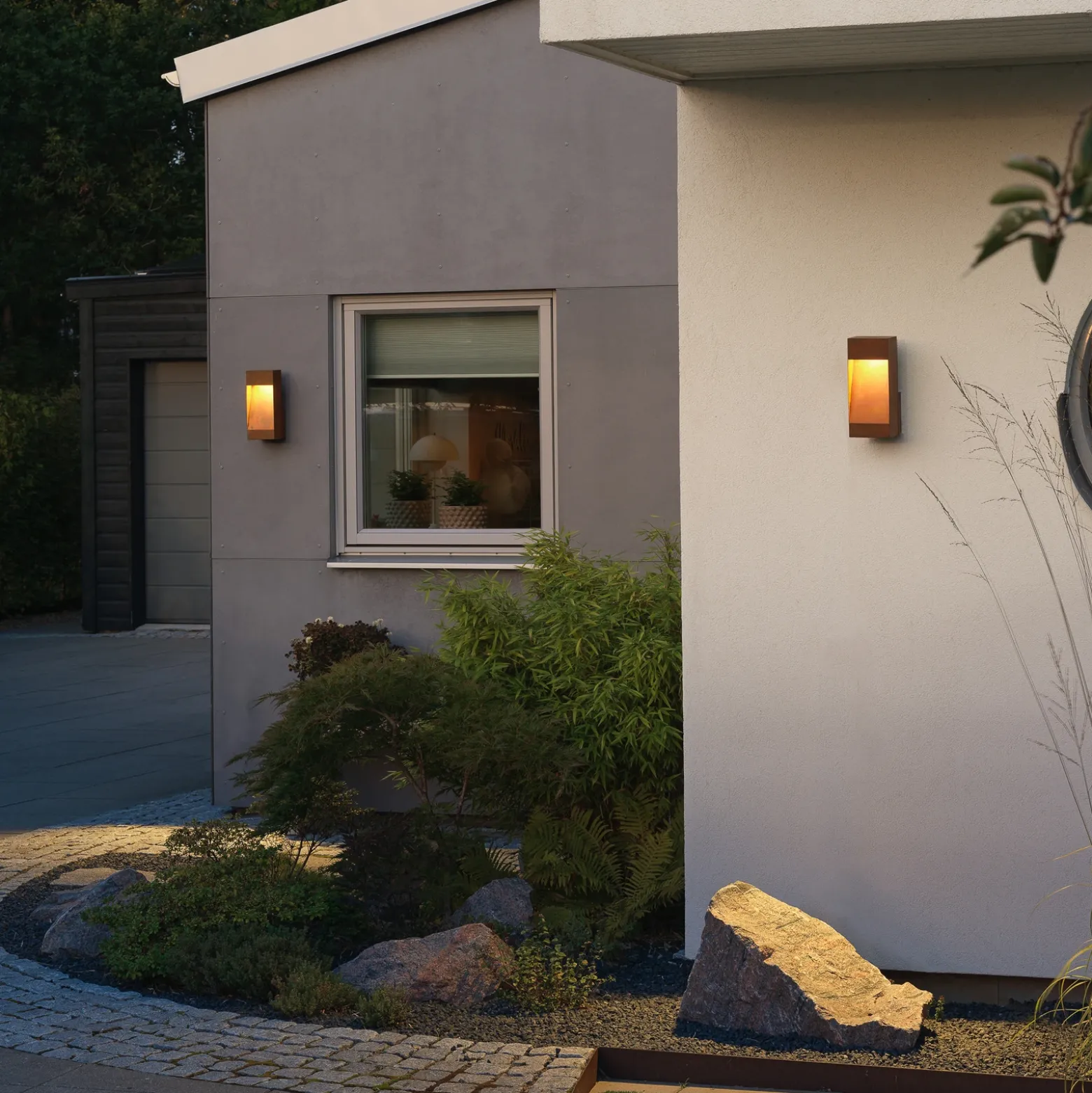 Aplique LED para exterior Rho, color óxido, altura 28 cm, metal, IP54