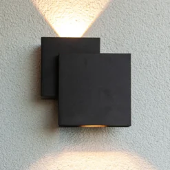 Aplique LED para exterior RIALTO, negro, 20 cm, IP44, luz hacia arriba/hacia
