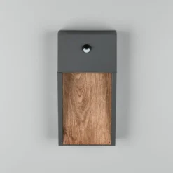 Aplique LED para exterior SALMON, aspecto de madera, altura 33 cm, IP44