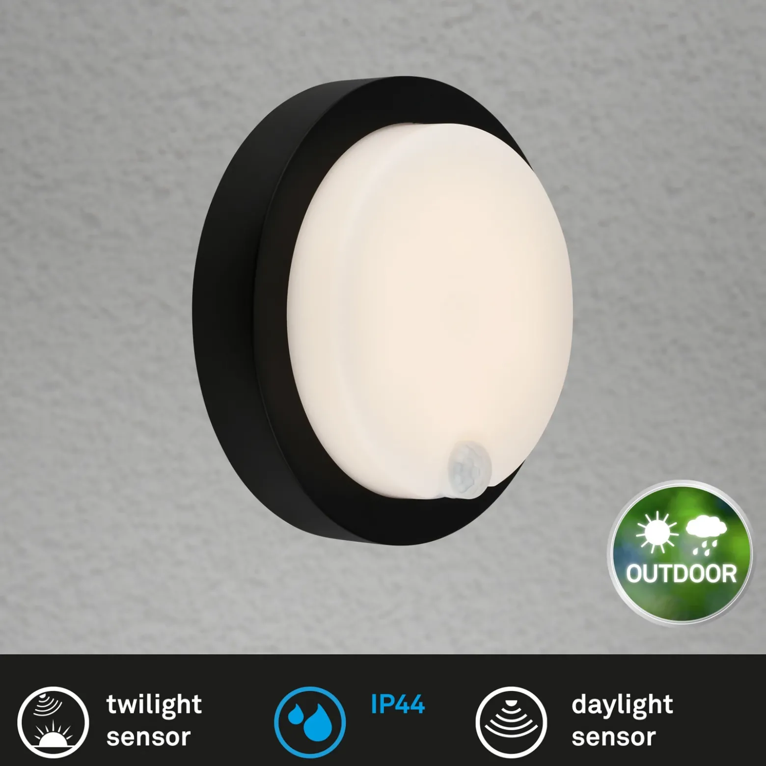 Aplique LED para exterior 3765015, sensor, negro