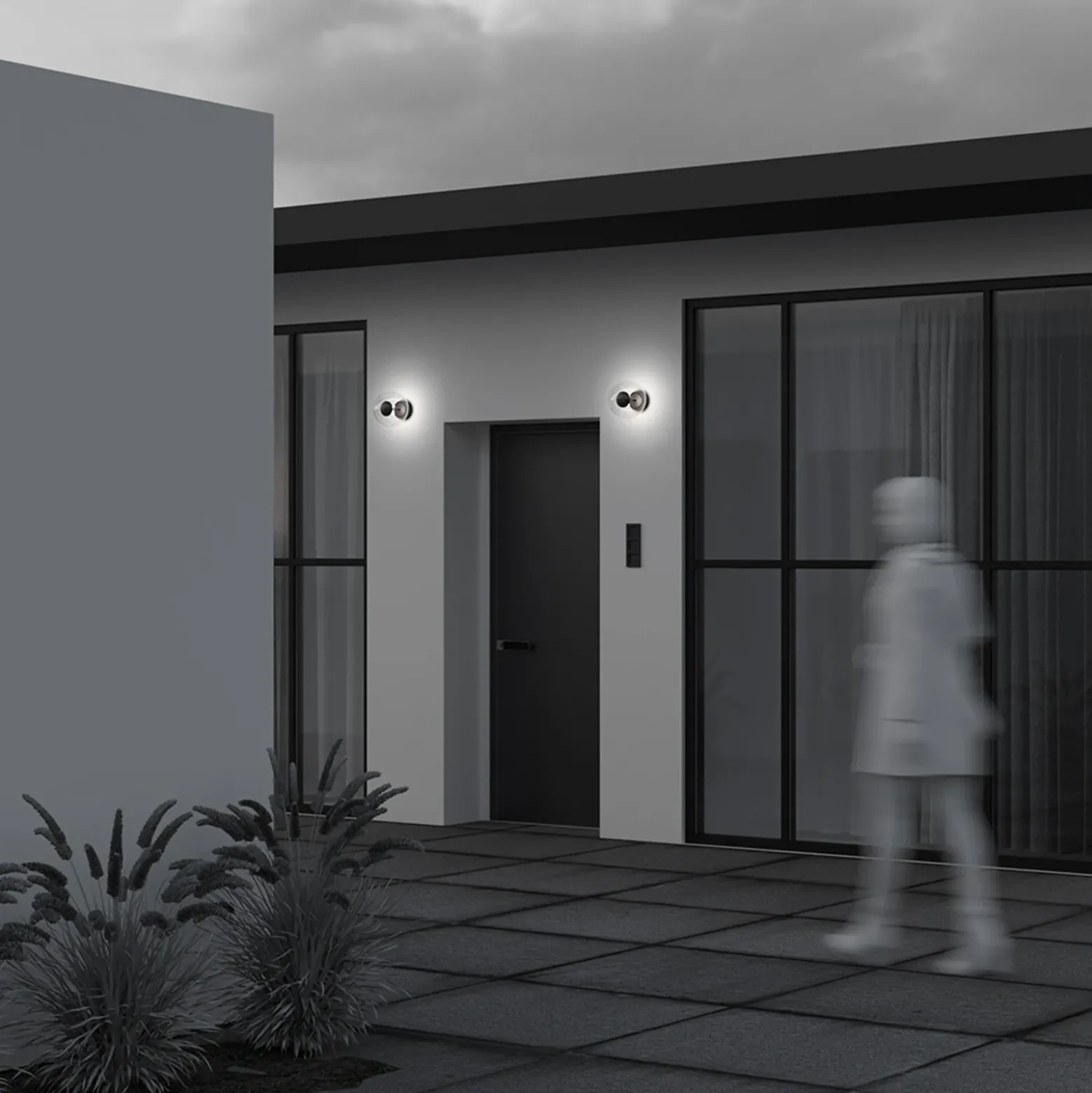Aplique LED para exterior Velora, marrón/transparente, Ø 20 cm, cristal, IP54