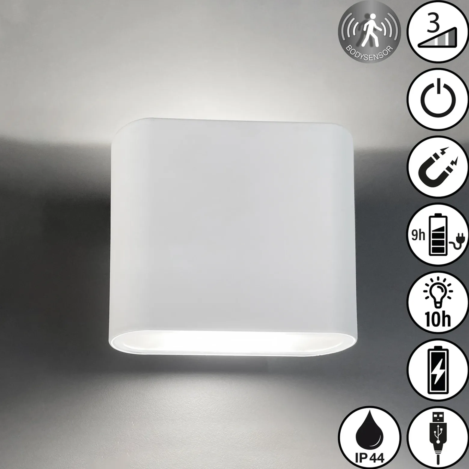 Aplique LED recargable Magnetics, blanco, arriba & abajo, ancho 10 cm