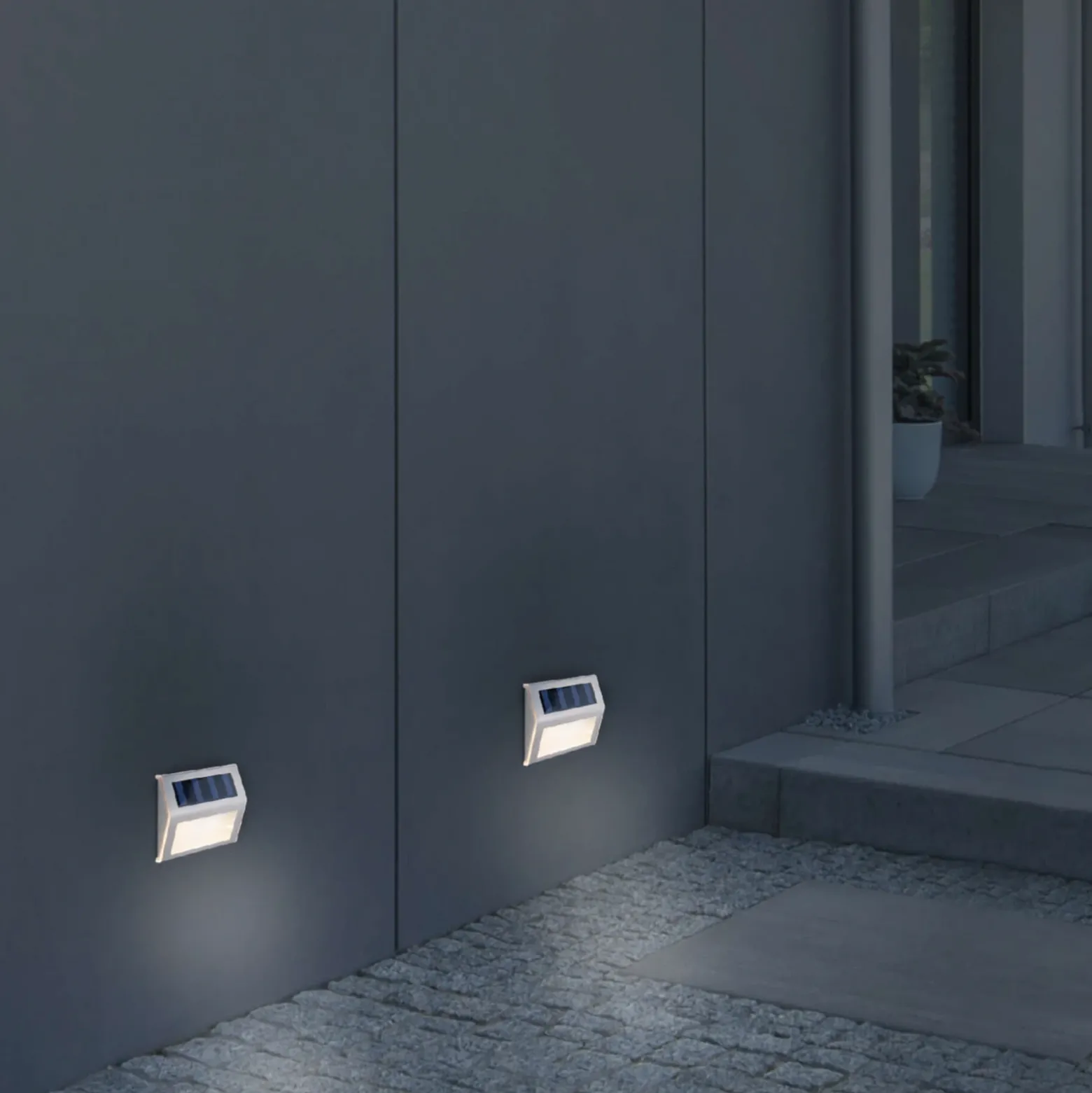 Aplique LED solar para exterior 5282104, acero inoxidable, juego de 4, IP44
