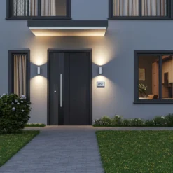 Aplique para exterior CAN, blanco, 2 luces, Ø 8 cm, IP65, metal, GU10