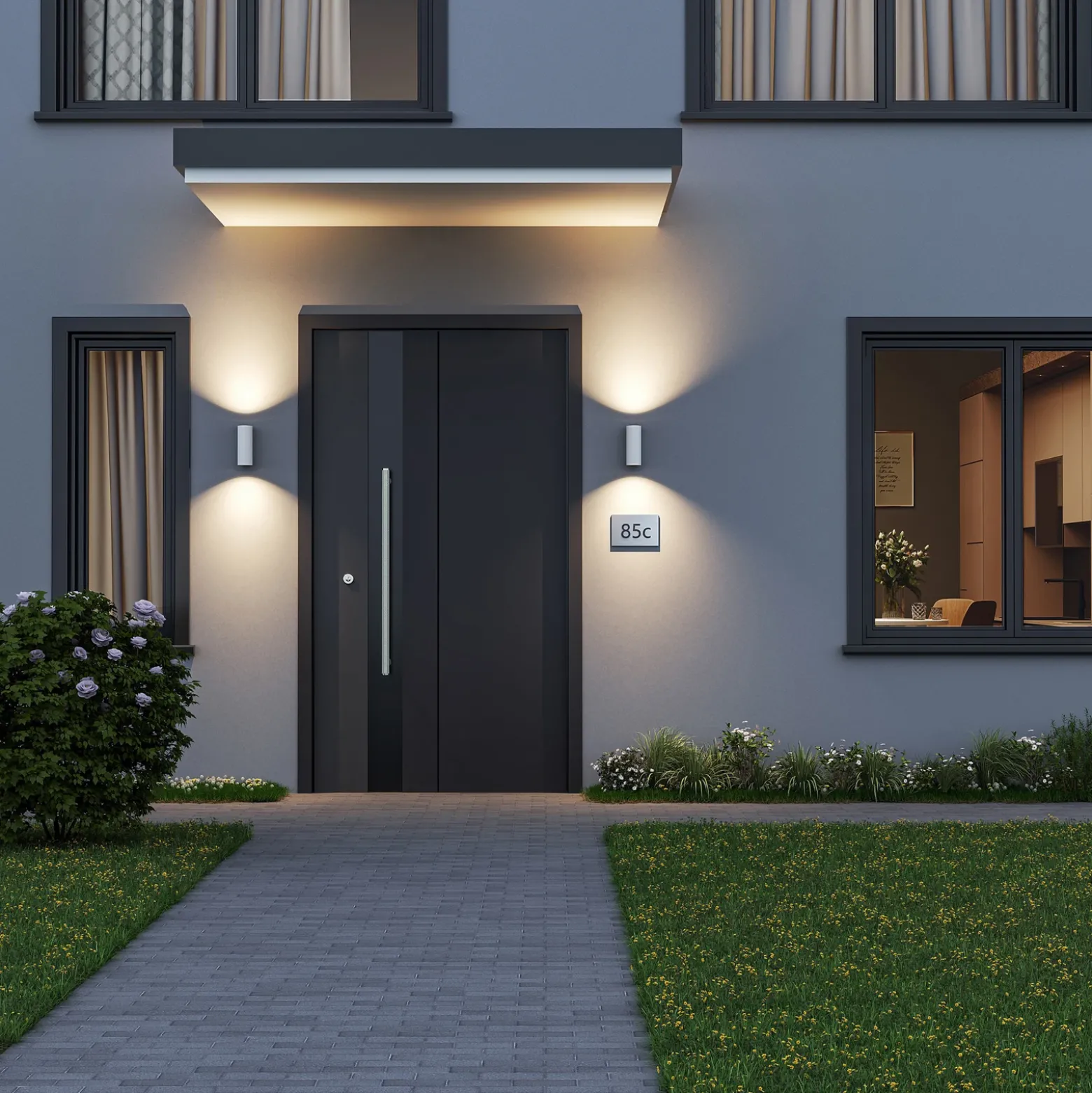Aplique para exterior CAN, blanco, 2 luces, Ø 8 cm, IP65, metal, GU10
