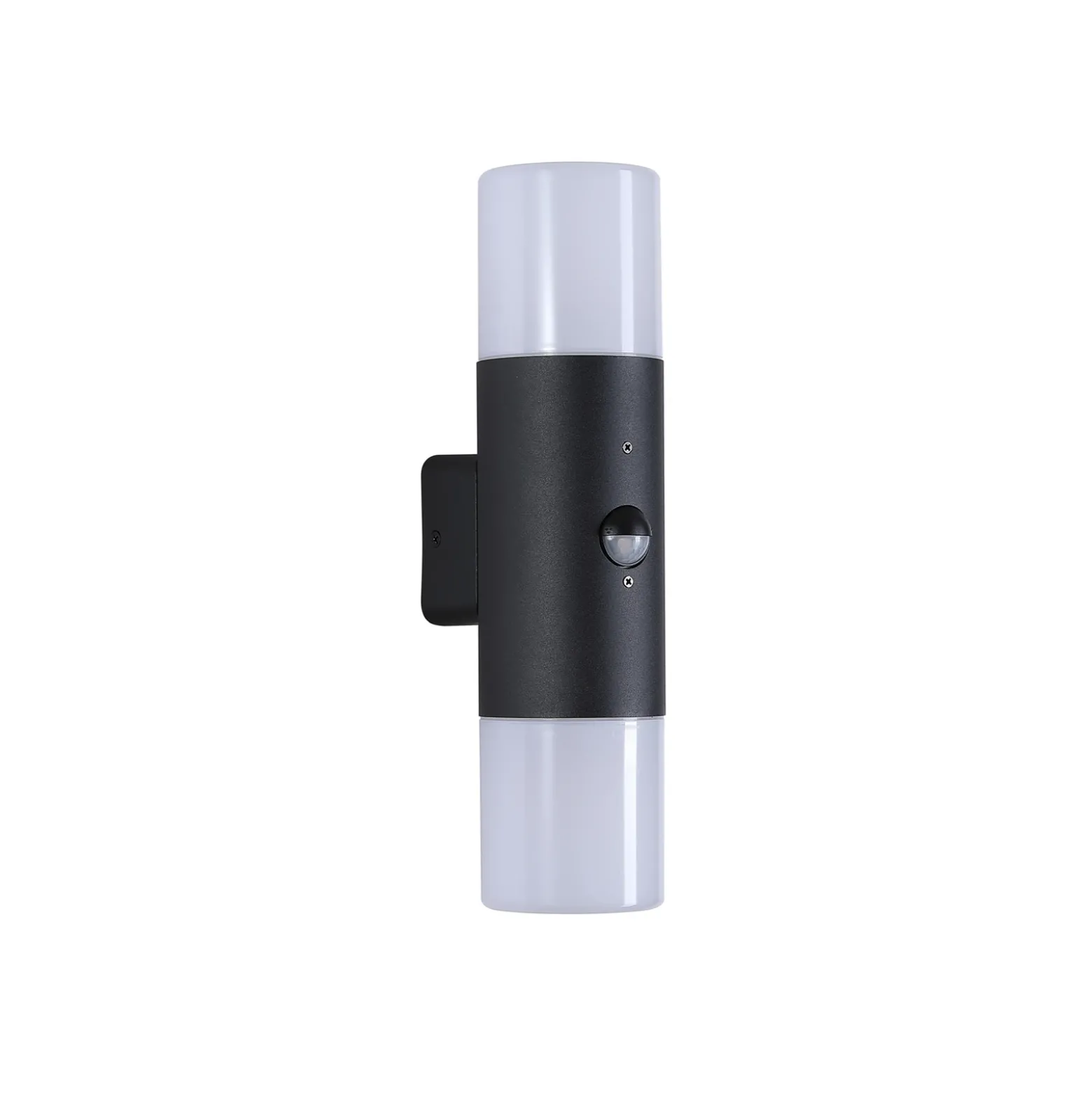 Aplique para exterior Cannes, altura 30 cm, blanco y negro, 2 luces, con sensor