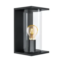 Aplique para exterior Cascinetta, 17 cm de ancho, negra, de metal
