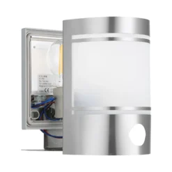 Aplique para exterior Cerno, detector de movimiento, acero inoxidable