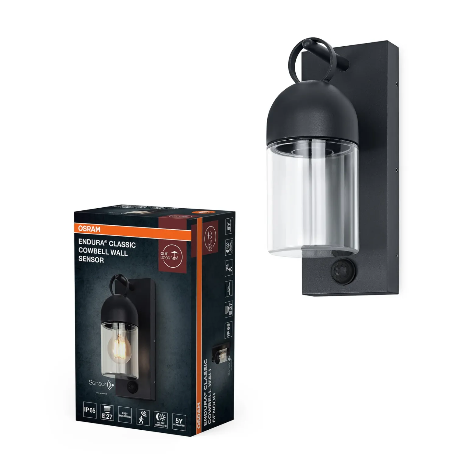 Aplique para exterior con sensor OSRAM ENDURA CLASSIC COWBELL, gris, IP65