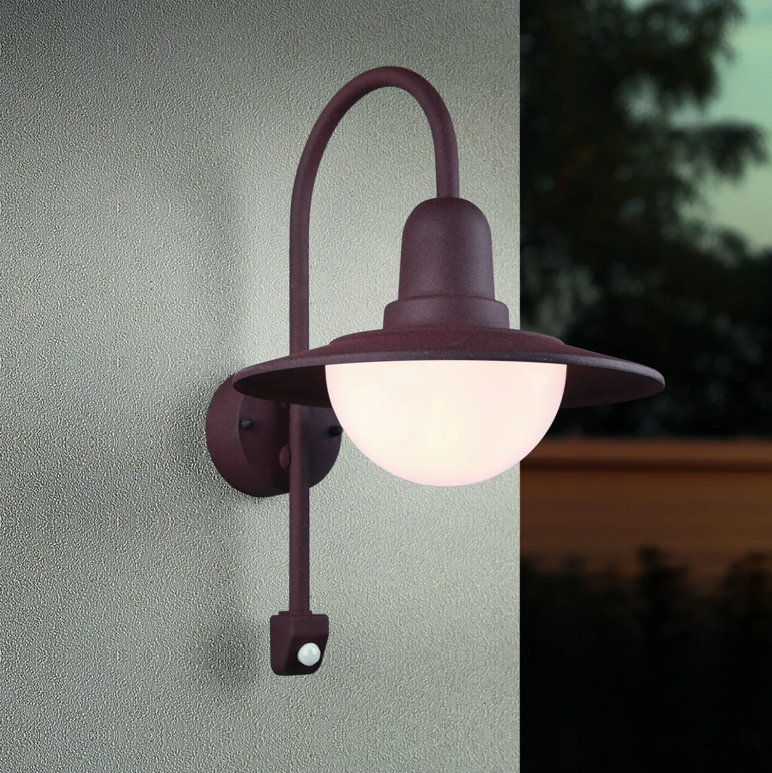 Aplique para exterior con sensor NORMAN, óxido, Ø 30 cm Metal/vidrio IP44