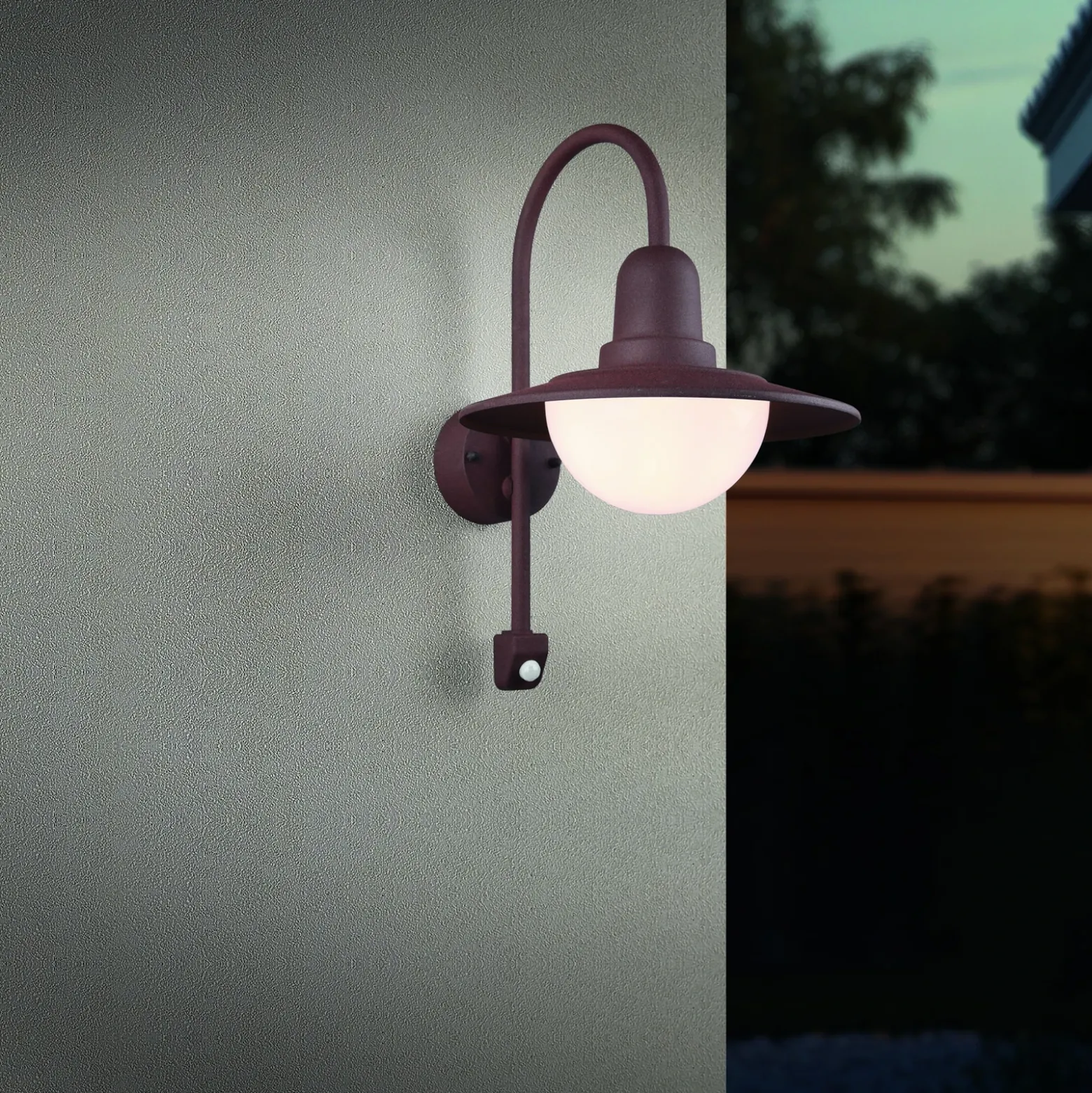 Aplique para exterior con sensor NORMAN, óxido, Ø 30 cm Metal/vidrio IP44