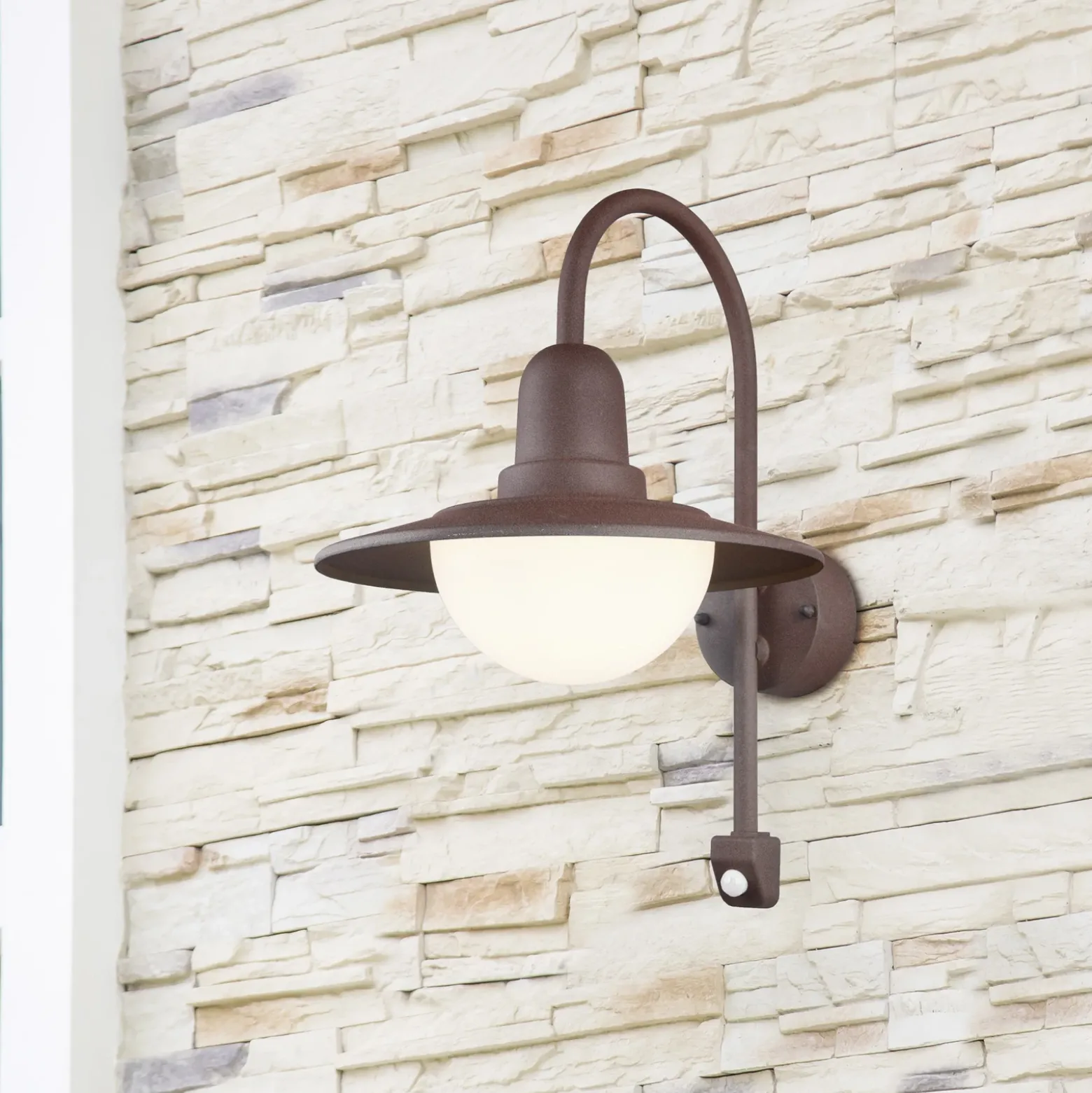 Aplique para exterior con sensor NORMAN, óxido, Ø 30 cm Metal/vidrio IP44