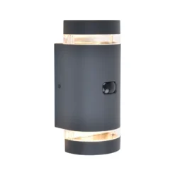 Aplique para exterior con sensor FOCUS ROUND, gris oscuro, 2 x GU10, IP44