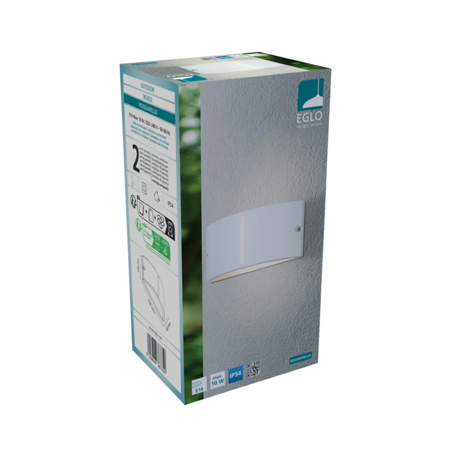 Aplique para exterior EGLO POGGIARELLO, blanco, con ranura, 22 cm, IP54