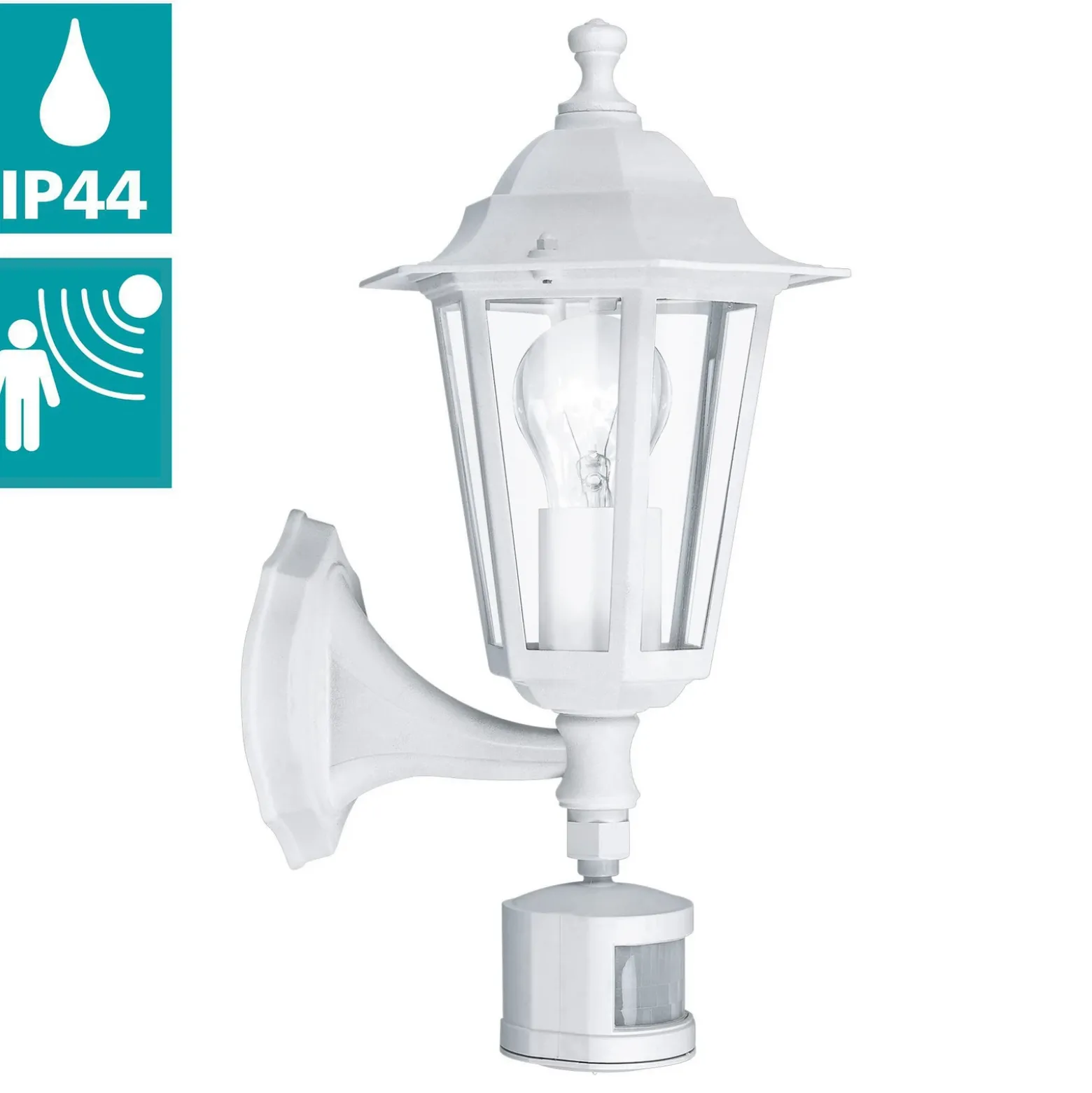 Aplique para exterior Laterna 5, blanca, altura 36 cm, metal, con sensor