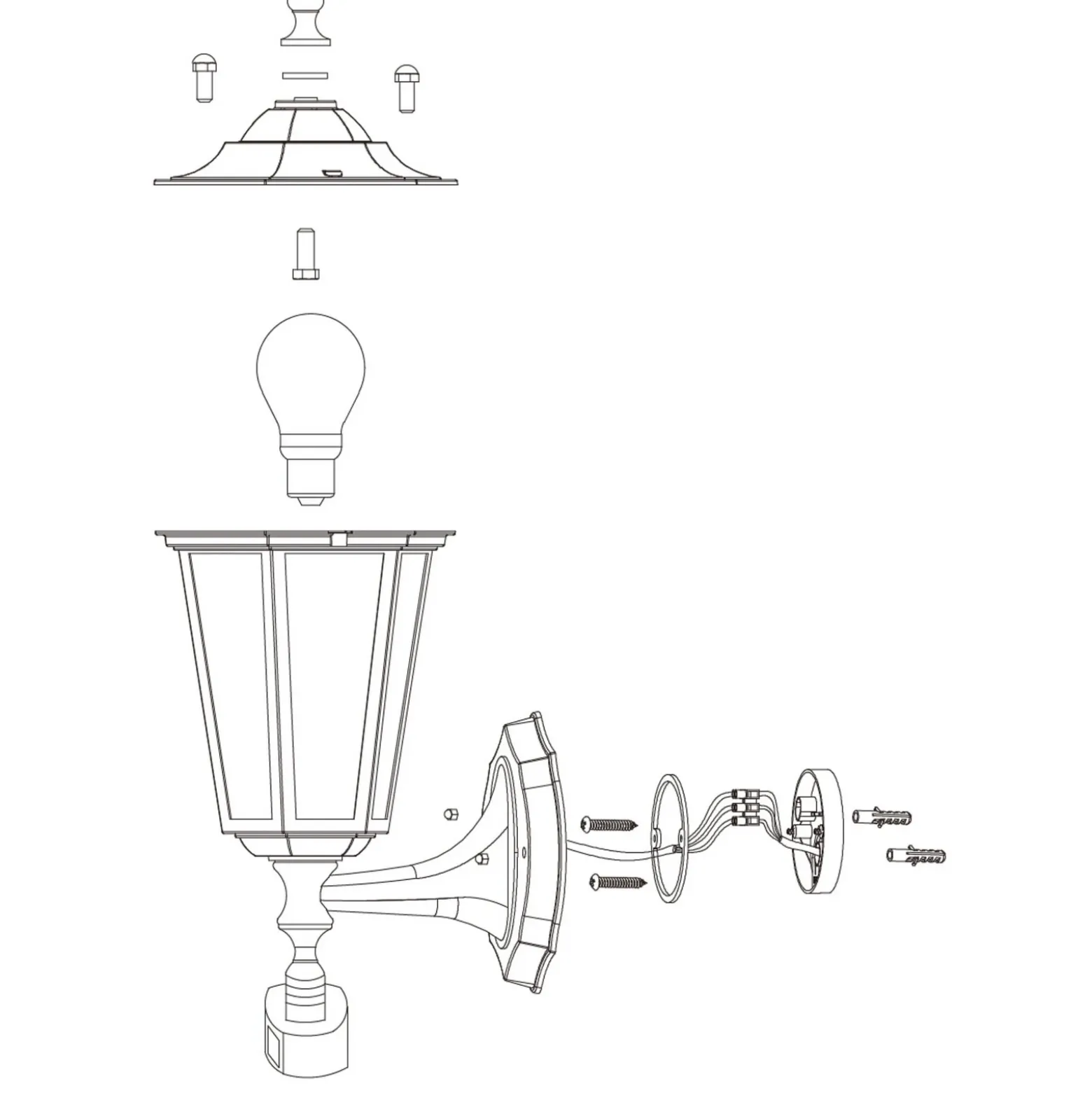 Aplique para exterior Laterna 5, blanca, altura 36 cm, metal, con sensor