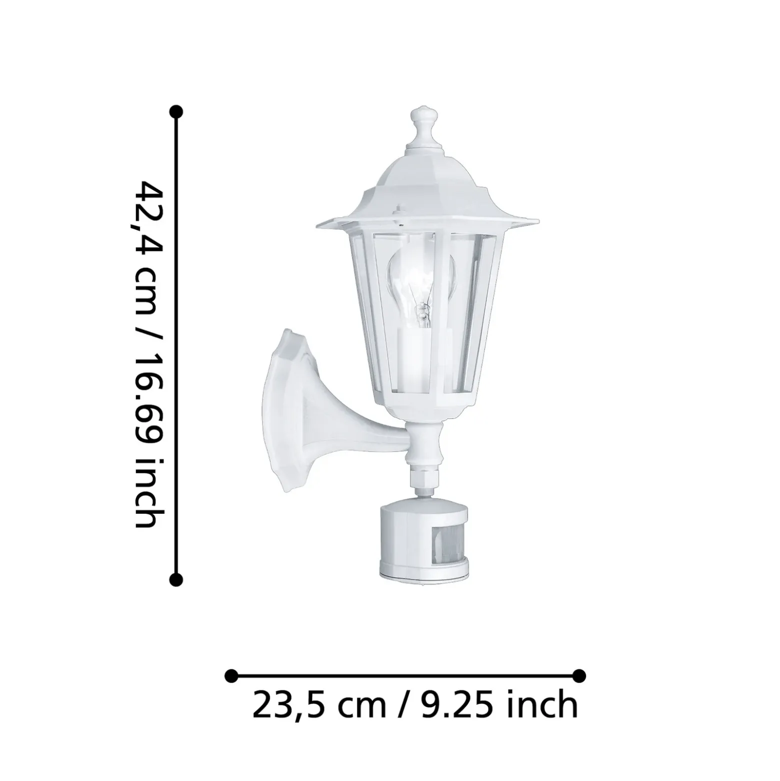 Aplique para exterior Laterna 5, blanca, altura 36 cm, metal, con sensor
