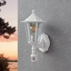 Aplique para exterior Laterna 5, blanca, altura 36 cm, metal, con sensor