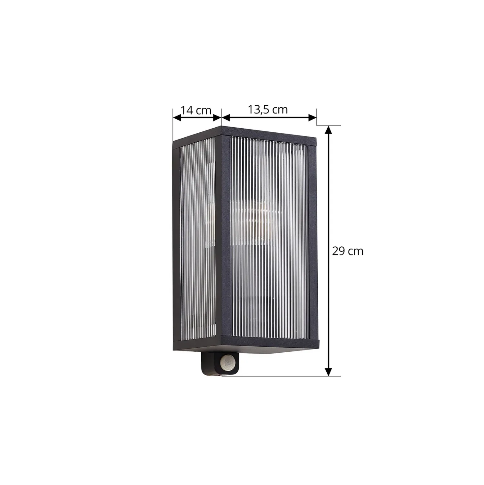 Aplique para exterior Lindby Peldar, antracita/estriada, 26 cm, con sensor
