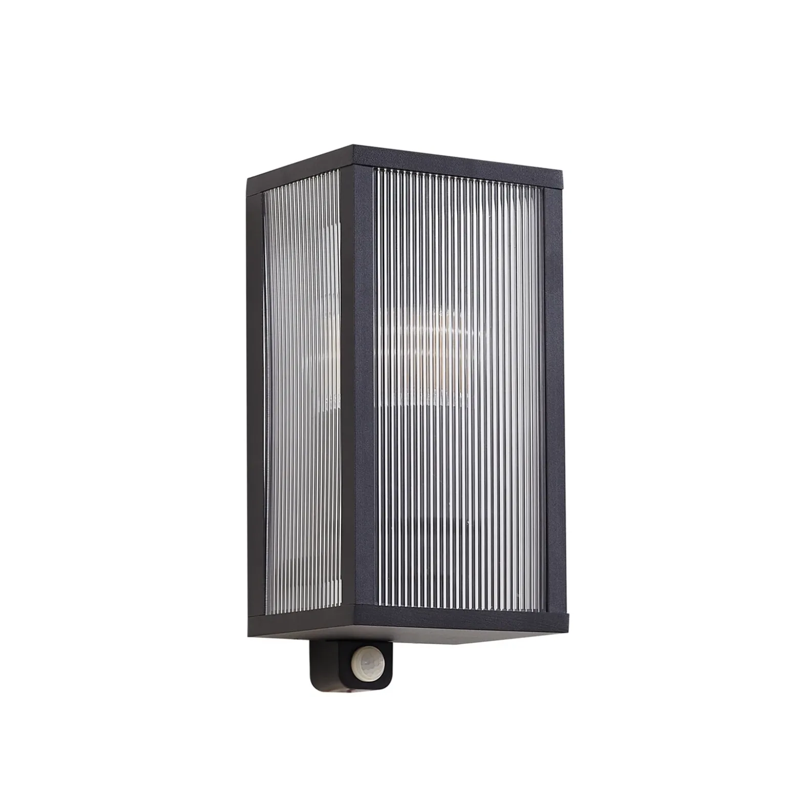 Aplique para exterior Lindby Peldar, antracita/estriada, 26 cm, con sensor
