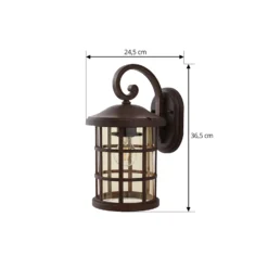 Aplique para exterior Lindby Ankea, óxido/ámbar, 37 cm, IP23, E27