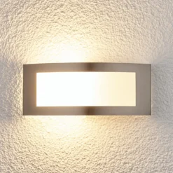 Aplique para exterior Lindby «Raja», 25 cm de ancho, acero inoxidable, IP44, E27