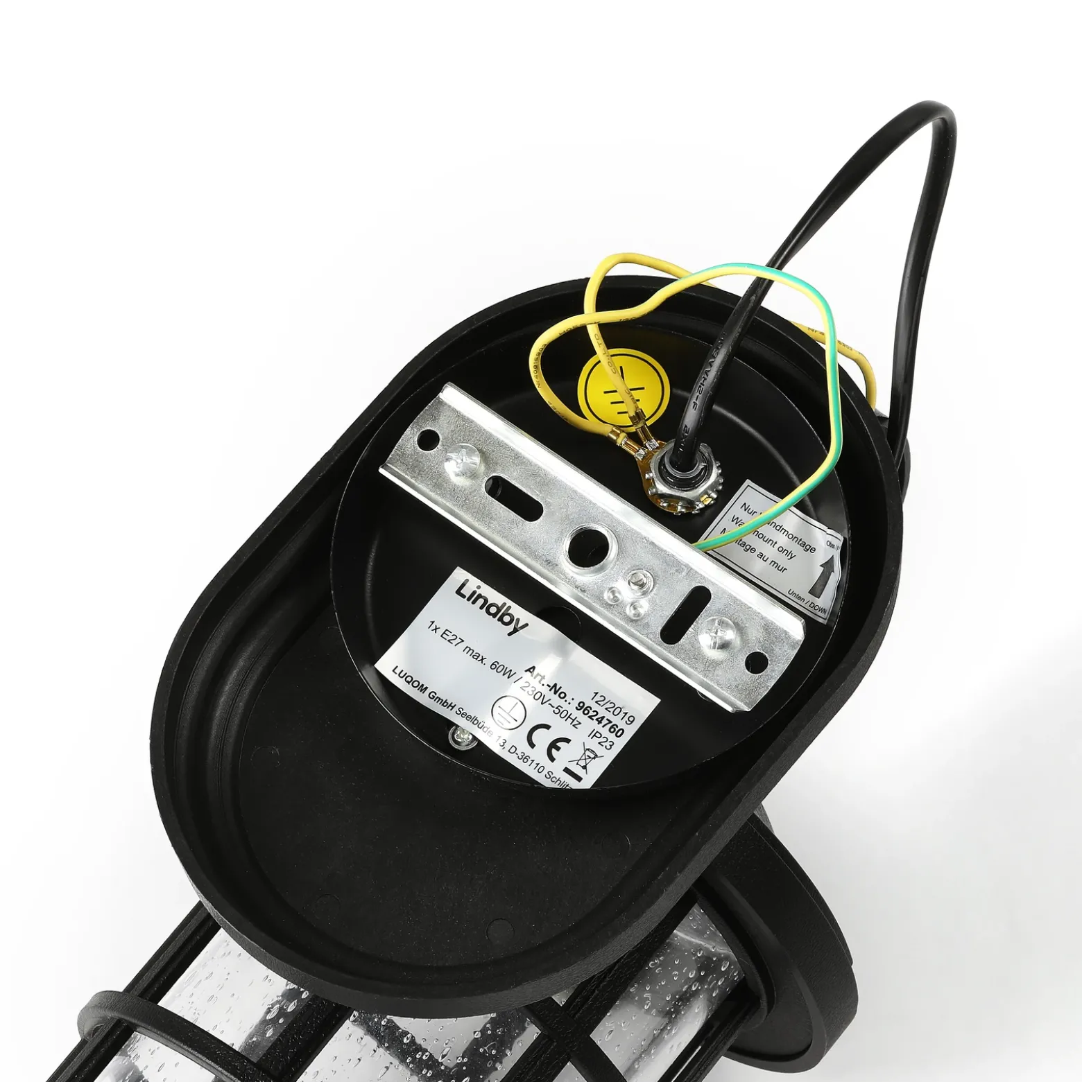 Aplique para exterior Lindby Ankea, negro, altura 28 cm, IP23, E27