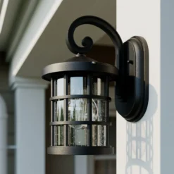 Aplique para exterior Lindby Ankea, negro, altura 28 cm, IP23, E27
