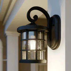 Aplique para exterior Lindby Ankea, negro, altura 28 cm, IP23, E27