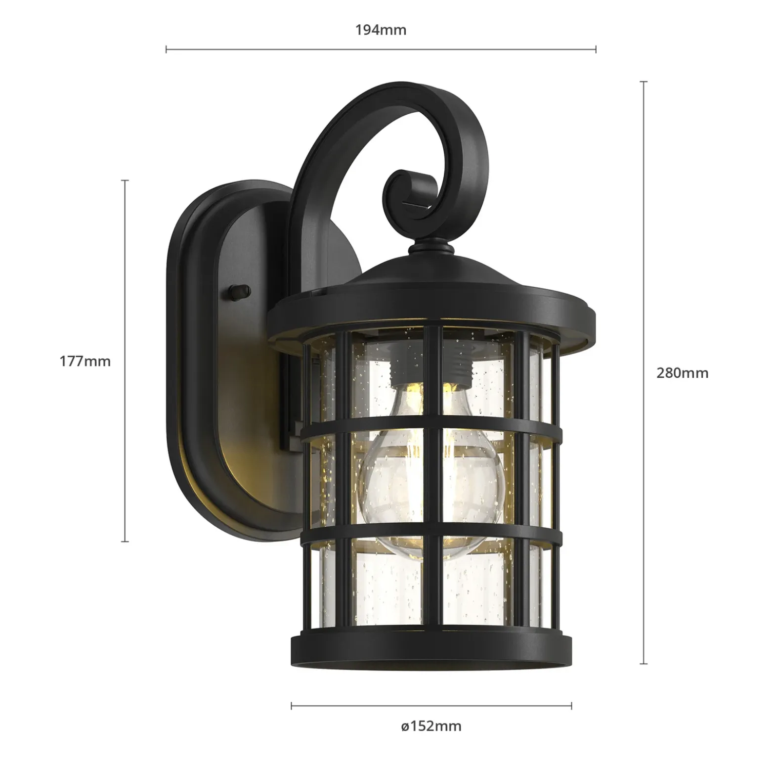 Aplique para exterior Lindby Ankea, negro, altura 28 cm, IP23, E27
