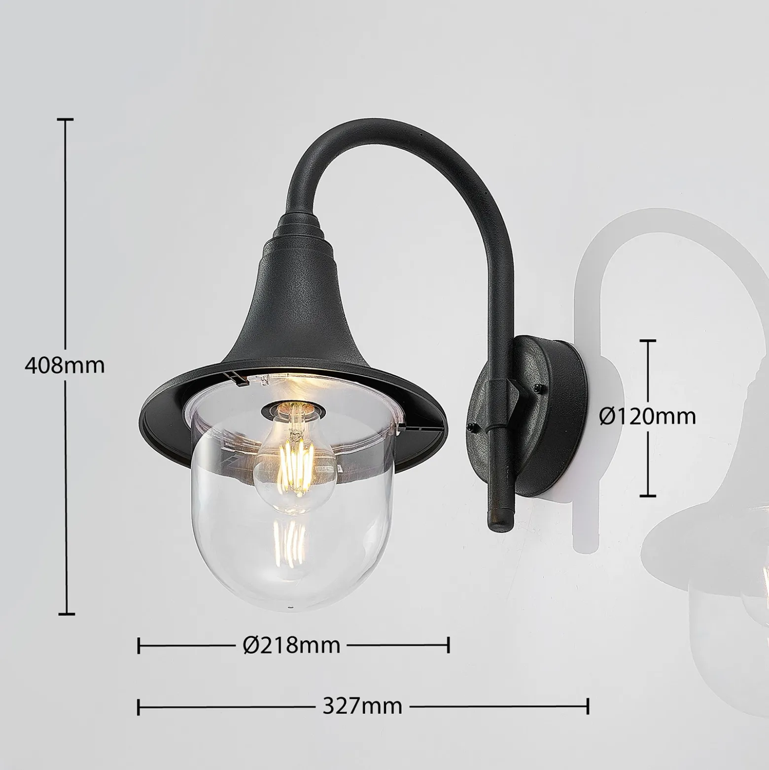 Aplique para exterior Lindby Nalevi, 41 cm, resistente al agua salada, E27, IP44