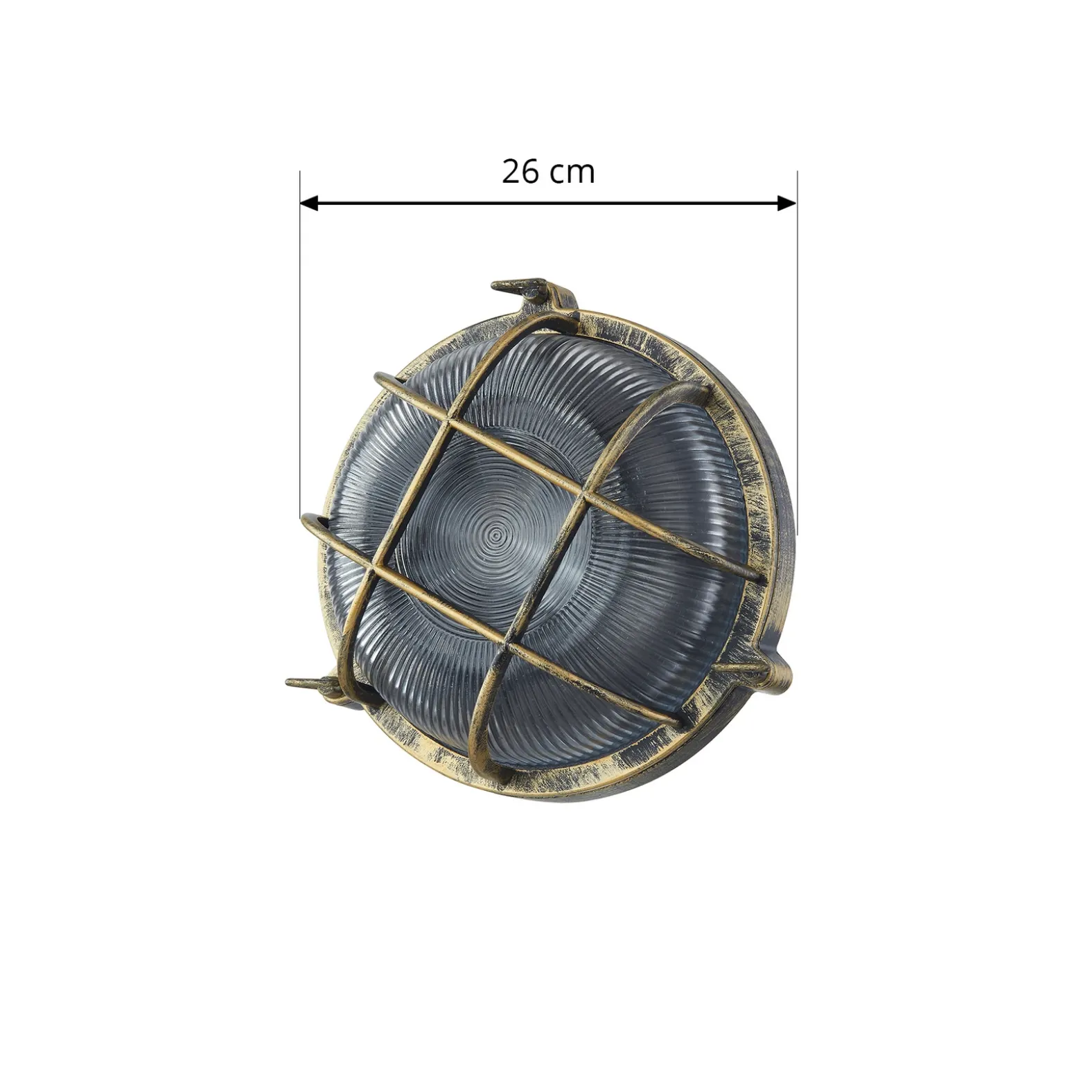 Aplique para exterior Lindby Daaje, dorado, Ø 26 cm, aluminio