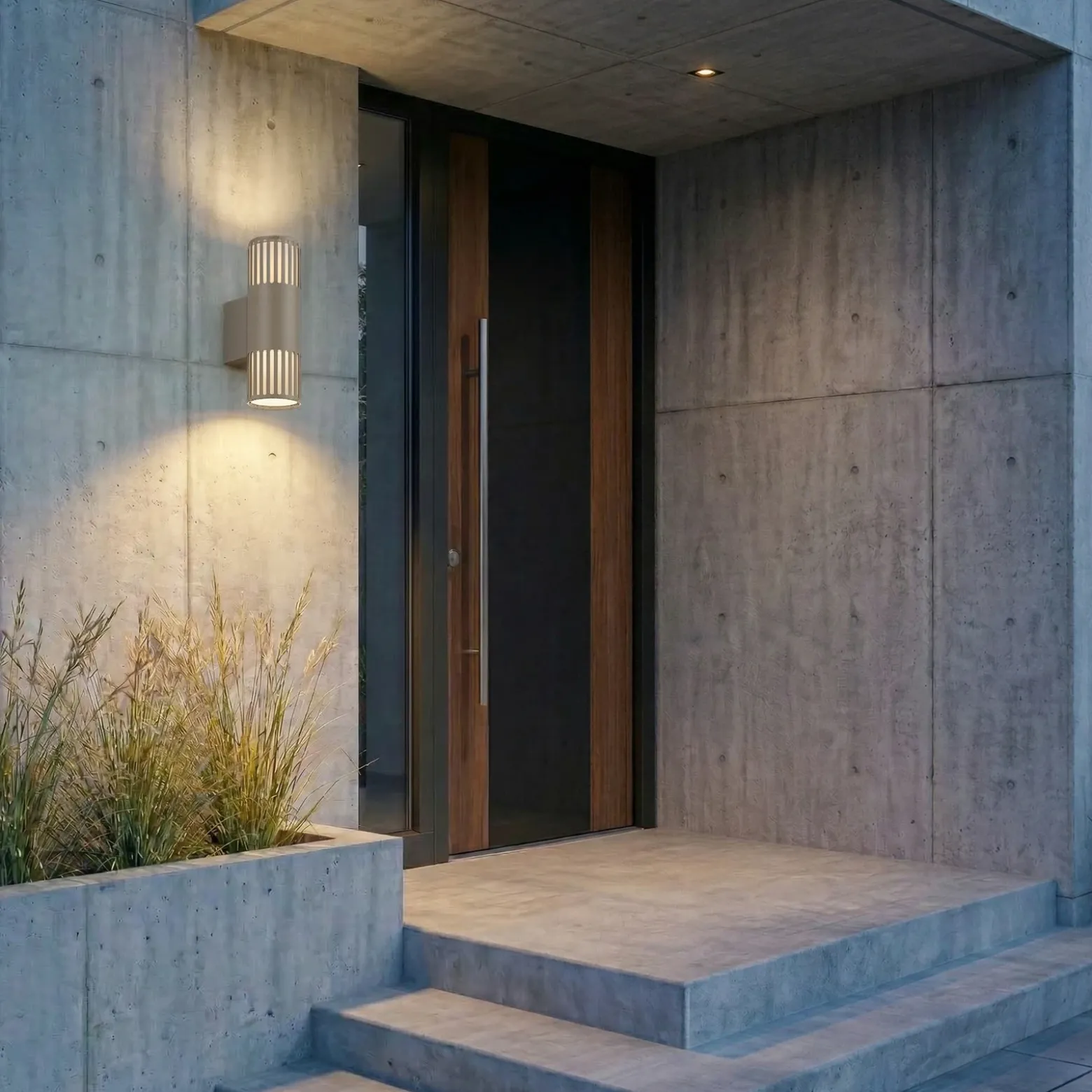 Aplique para exterior Lindby Lurinda, 2 luces, gris piedra, Ø 10 cm, IP44