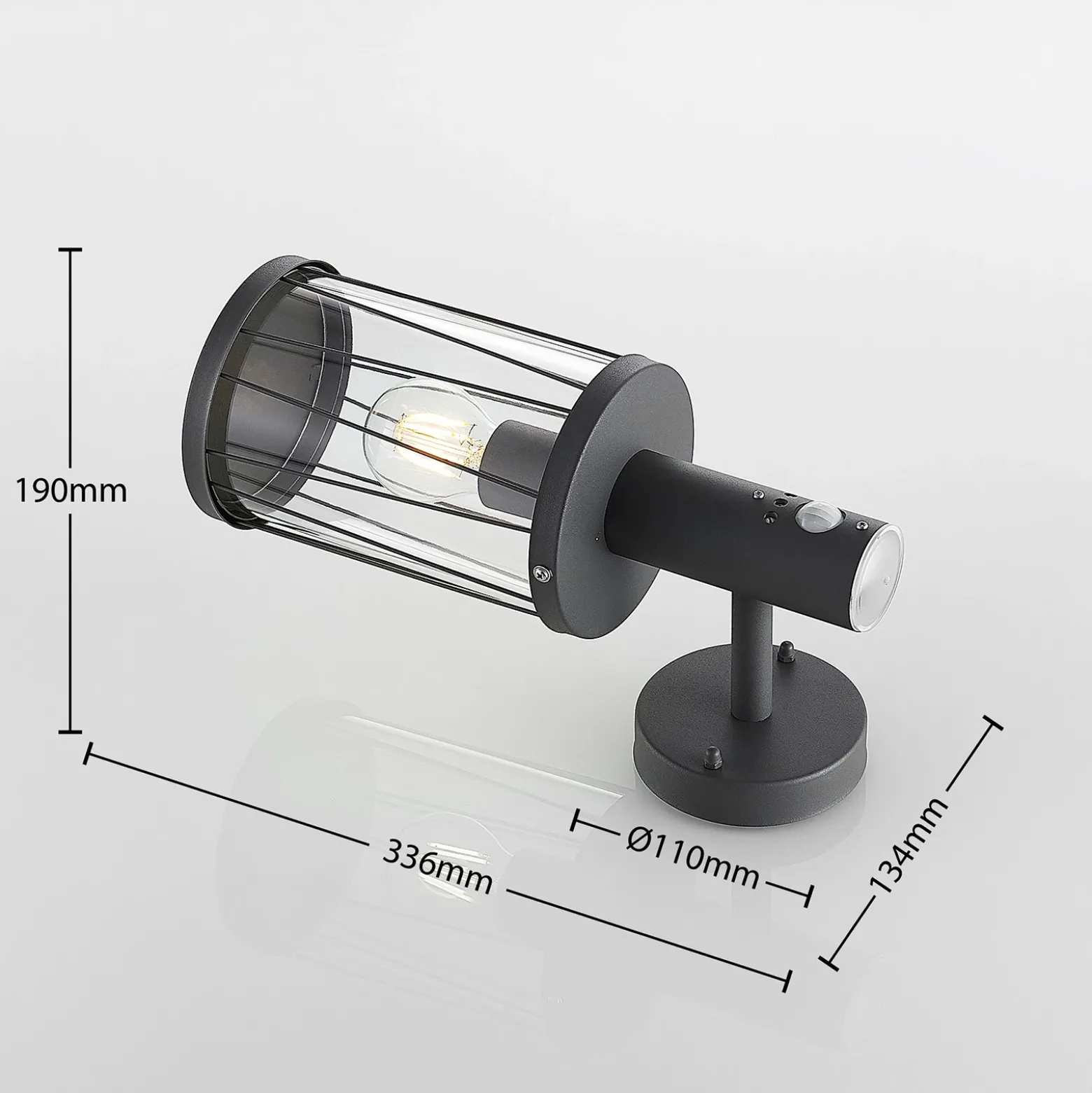 Aplique para exterior Lindby Yonan, altura 34 cm, antracita, con sensor