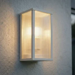 Aplique para exterior Lindby Peldar, gris claro/estriado, 26 cm, IP44