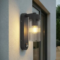 Aplique para exterior Lindby Kaliro, antracita, 24 cm, IP54, sensor