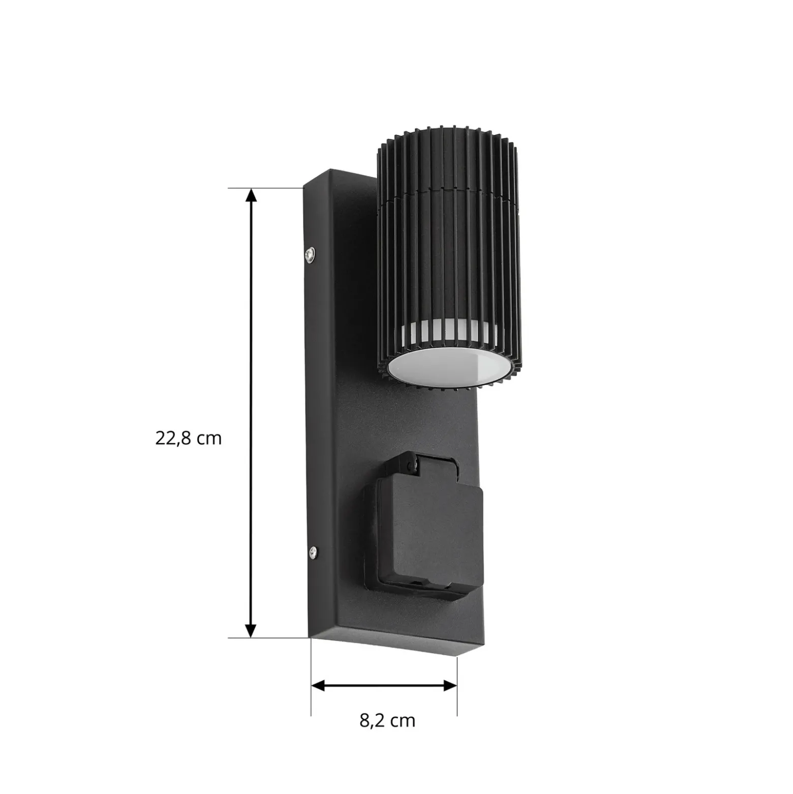 Aplique para exterior Lindby Enerio, negro, con toma de corriente, GU10, IP44