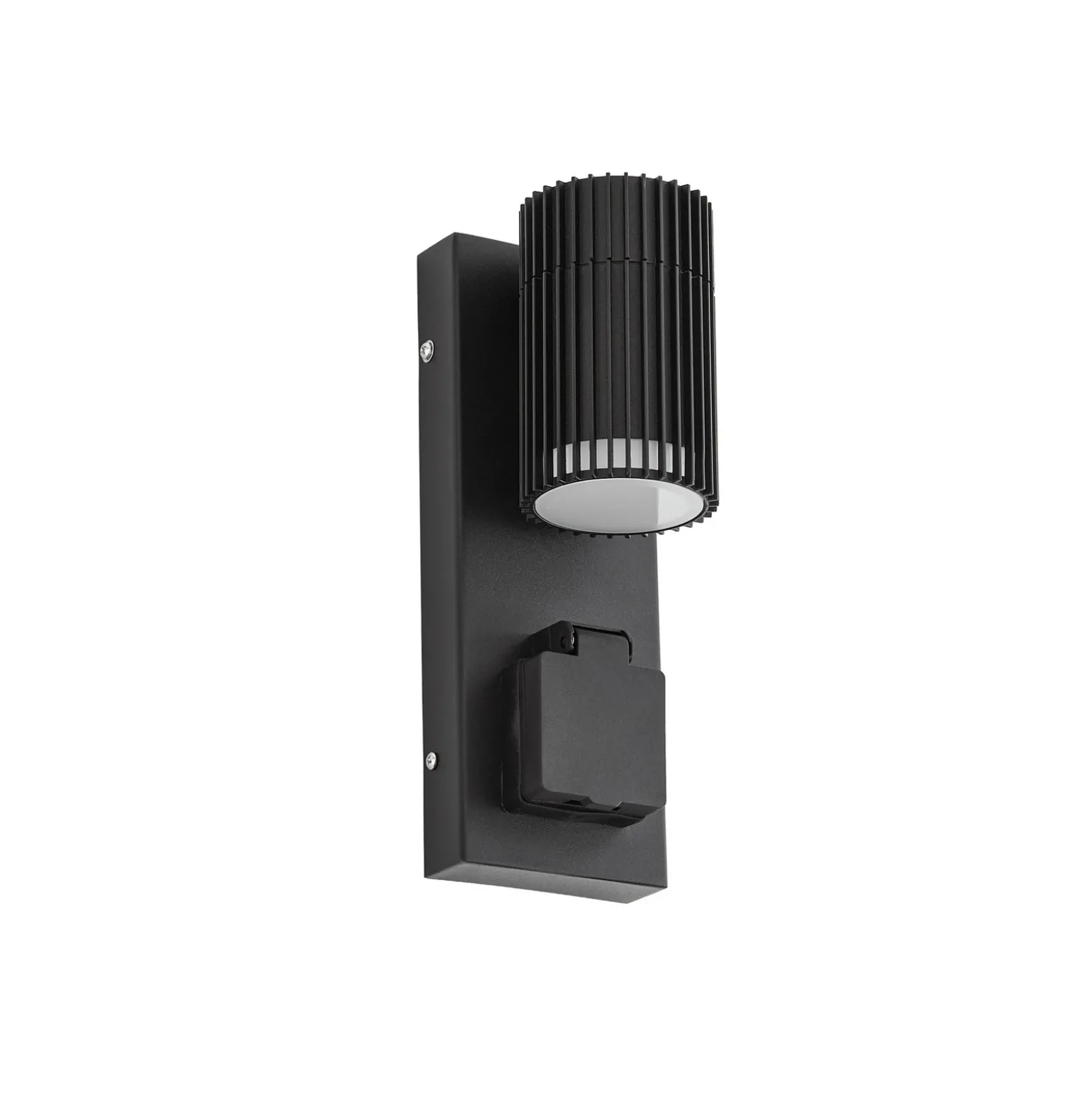 Aplique para exterior Lindby Enerio, negro, con toma de corriente, GU10, IP44