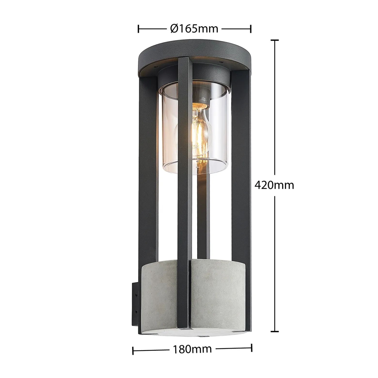 Aplique para exterior Lucande Overa, gris, metal, 42 cm, IP44, E27