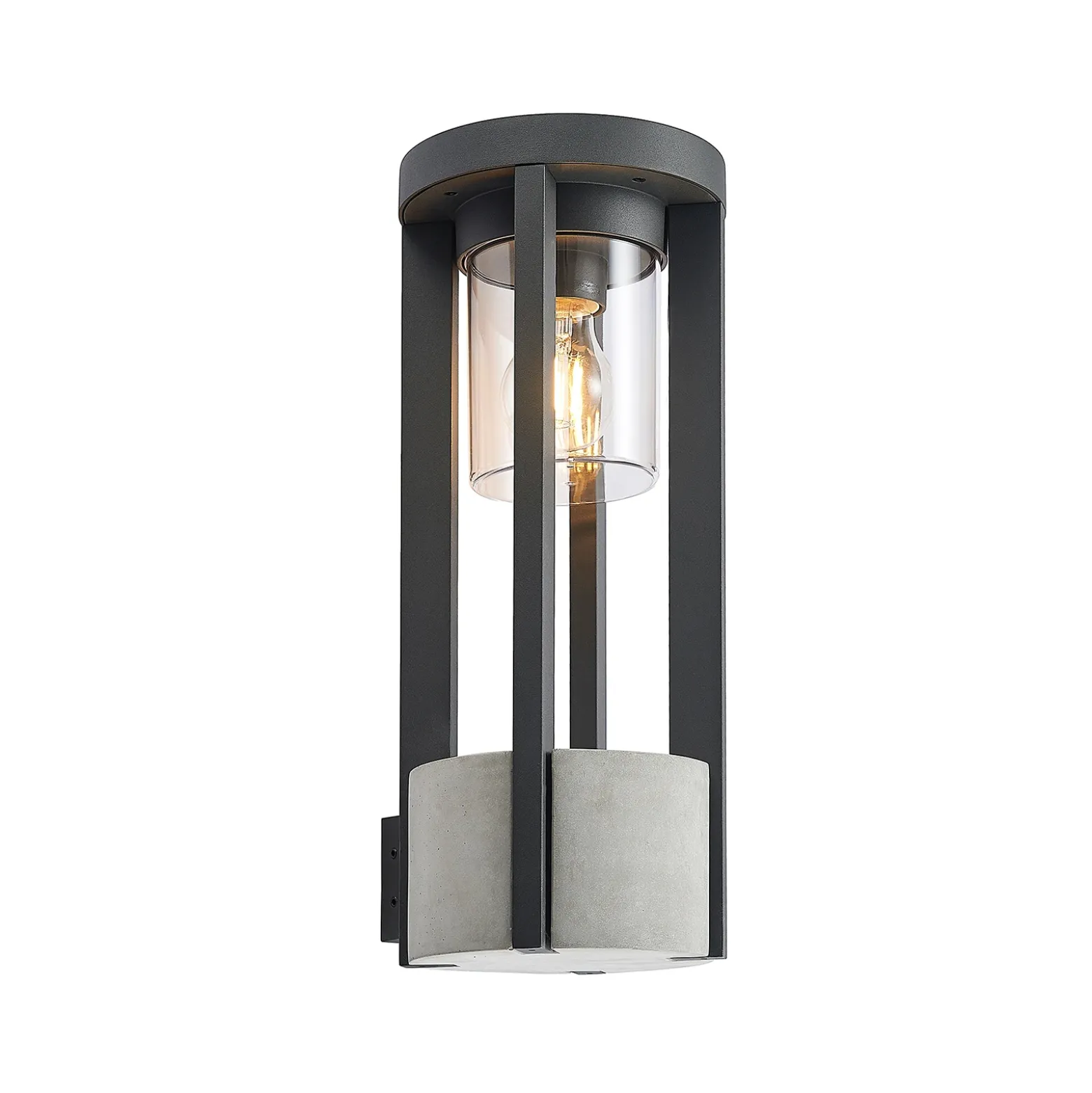 Aplique para exterior Lucande Overa, gris, metal, 42 cm, IP44, E27