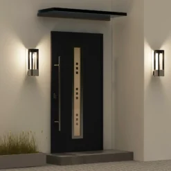 Aplique para exterior Lucande Overa, gris, metal, 42 cm, IP44, E27