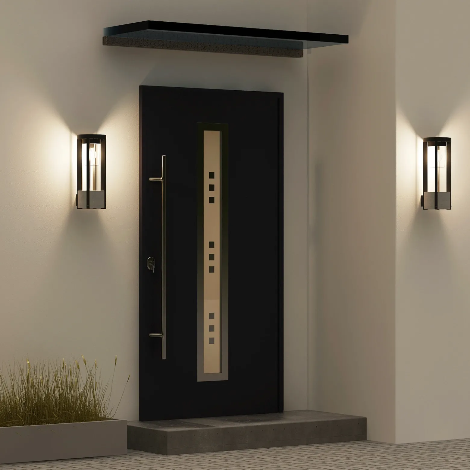 Aplique para exterior Lucande Overa, gris, metal, 42 cm, IP44, E27