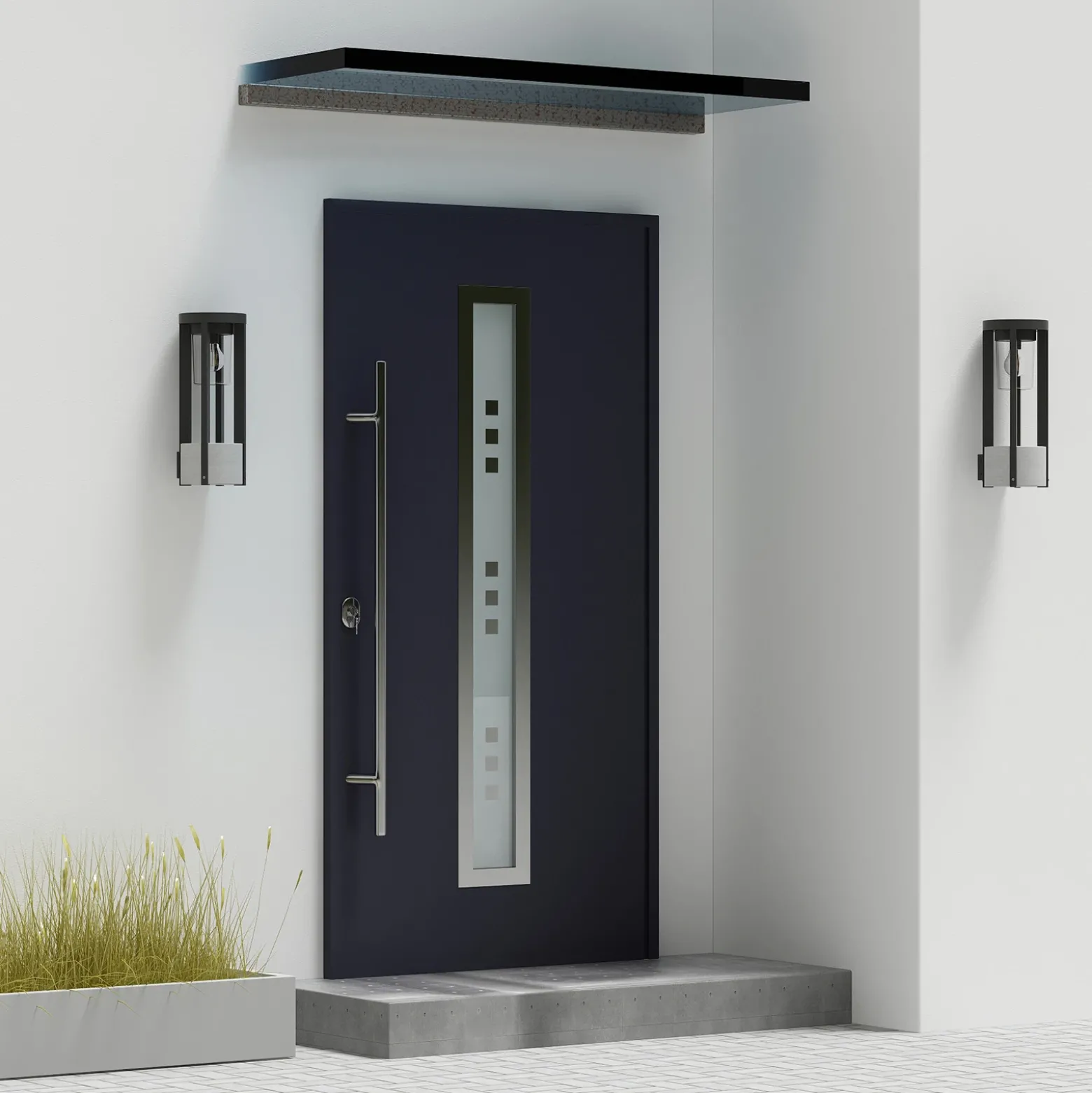 Aplique para exterior Lucande Overa, gris, metal, 42 cm, IP44, E27