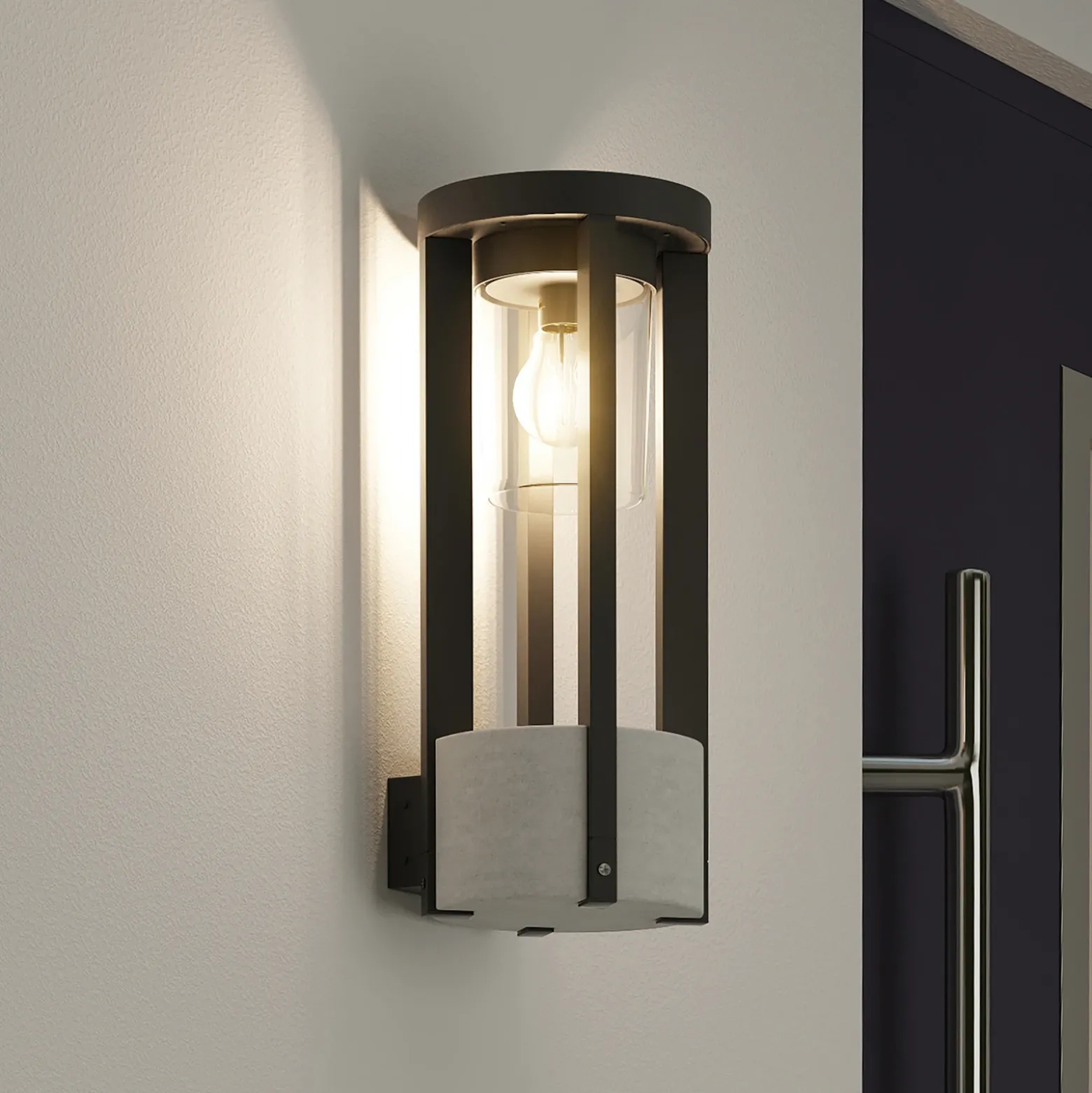 Aplique para exterior Lucande Overa, gris, metal, 42 cm, IP44, E27