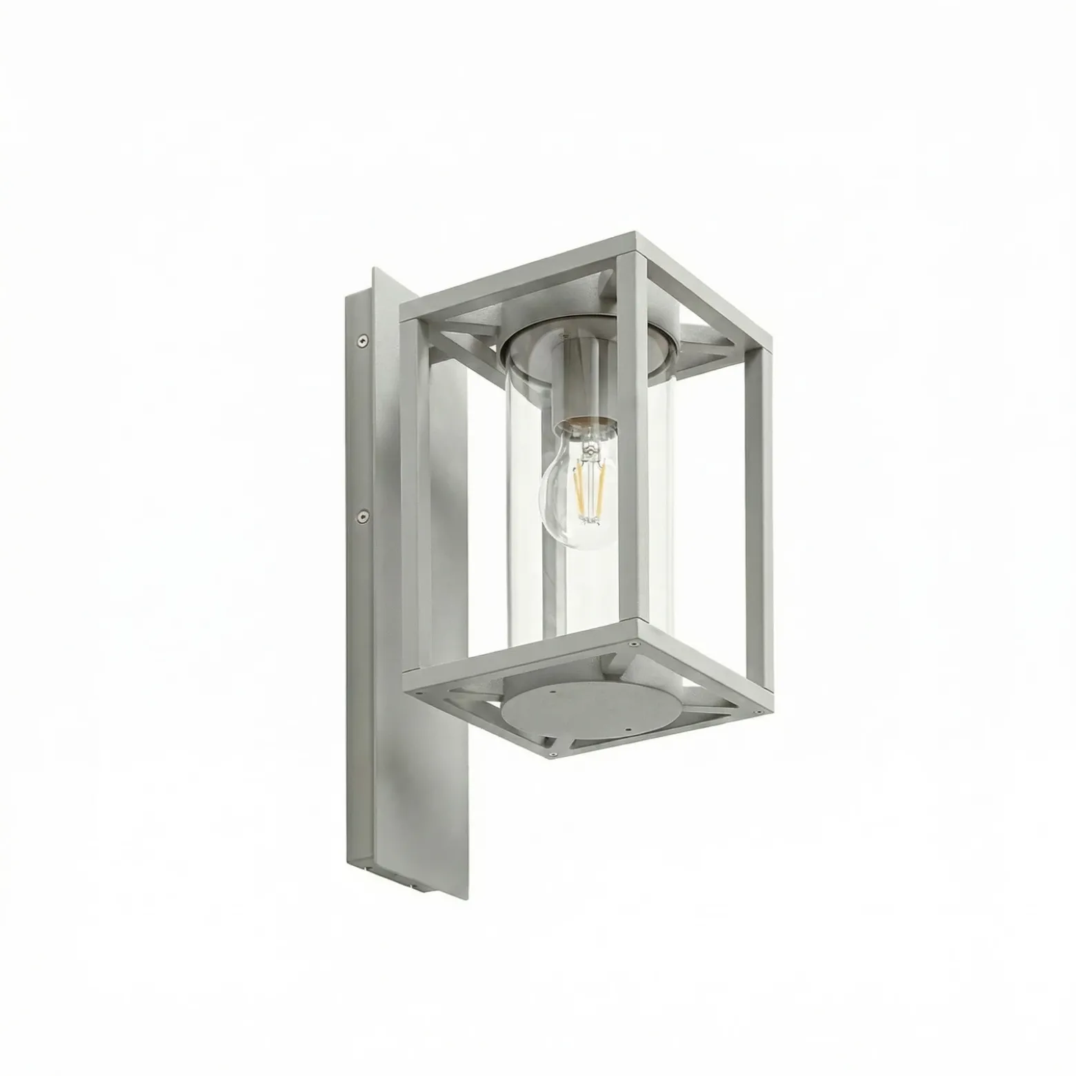 Aplique para exterior Lucande Ferda, portalámpara inferior, gris claro, IP44