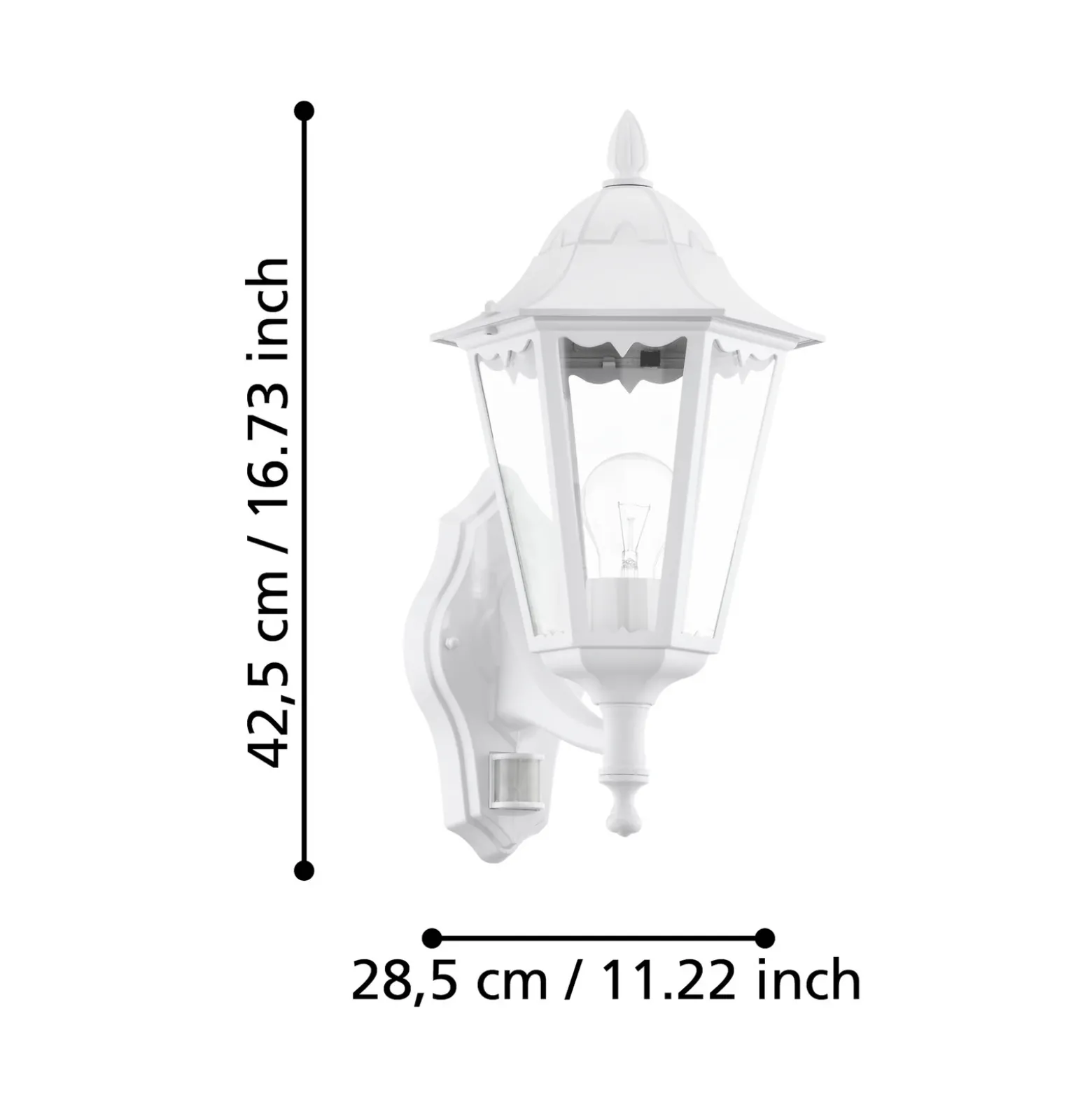 Aplique para exterior Navedo, blanco, altura 42 cm, metal, con sensor