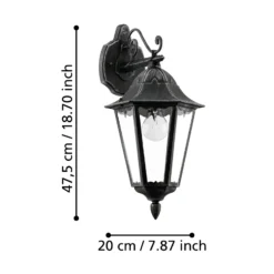 Aplique para exterior Navedo, negro/plata, altura 47 cm, con luz hacia abajo