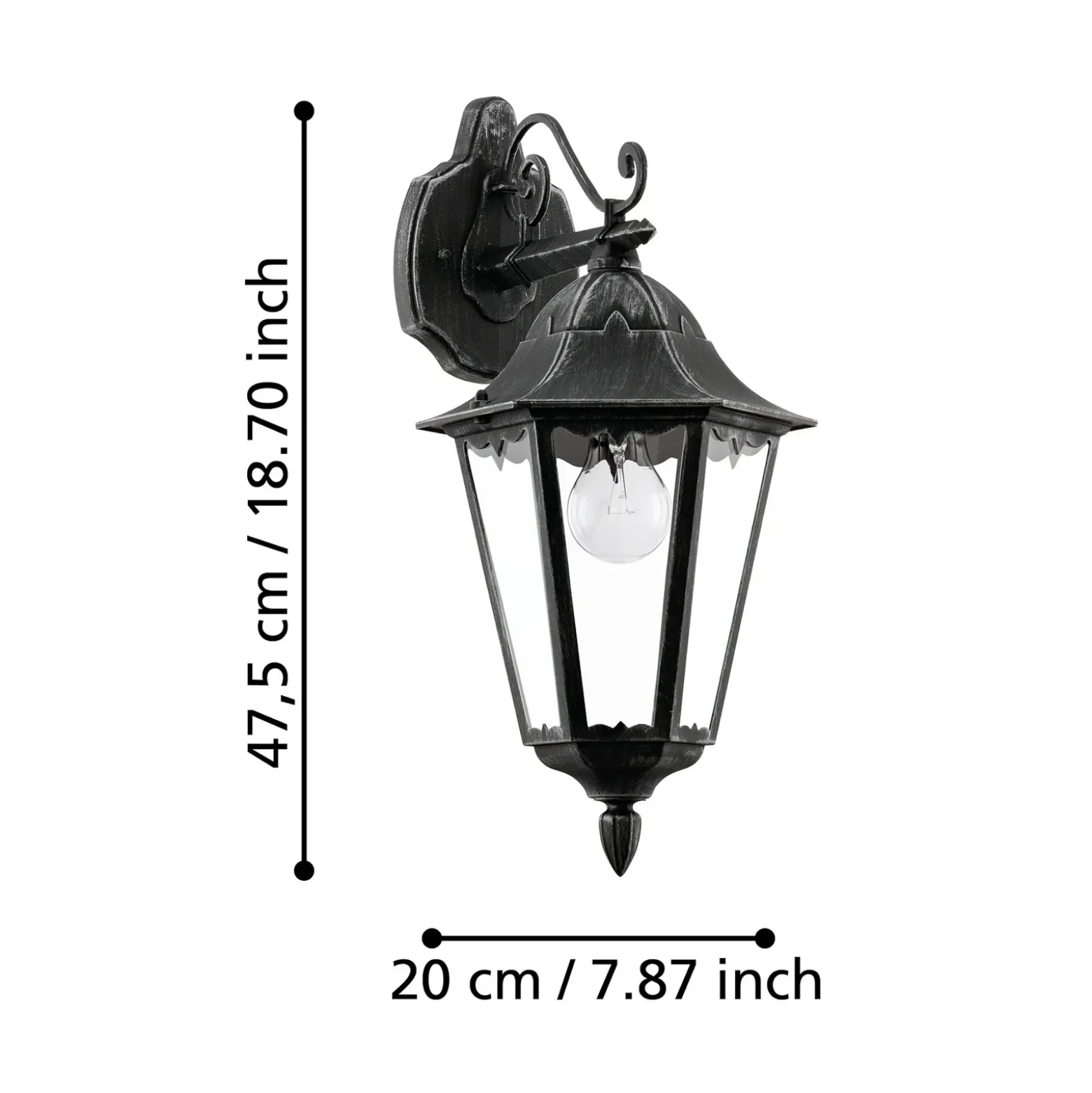Aplique para exterior Navedo, negro/plata, altura 47 cm, con luz hacia abajo
