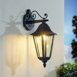 Aplique para exterior Navedo, negro/plata, altura 47 cm, con luz hacia abajo
